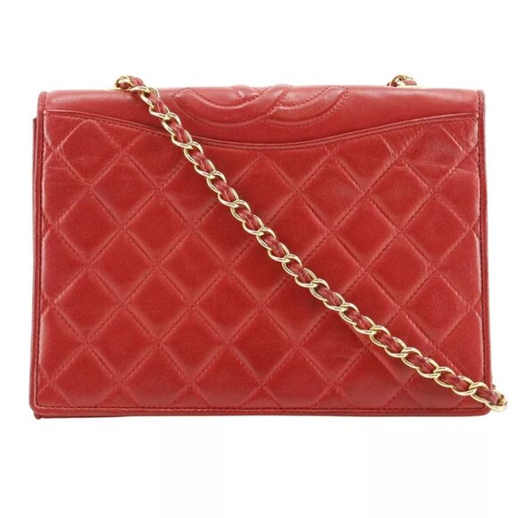 CHANEL ChainShoulder Shoulder Bag Matelasse COCO Mark vintage Red lambskin... - Picture 1 of 12
